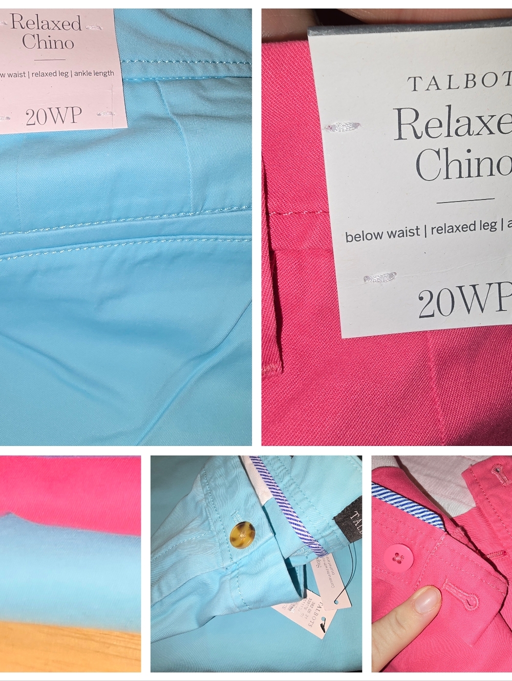 Talbots Plus Petite Pants Bundle 20WP NWT Relaxed Chino Blue Pink Work
